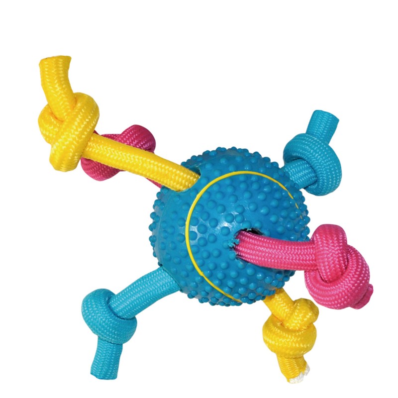 RUBBER TENNIS BALL WITH TRICOLOR ROPE