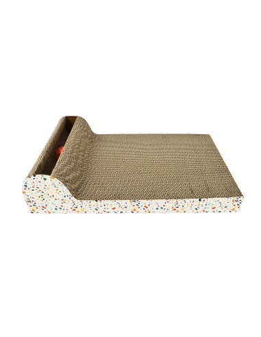 Cardboard scratcher with ball and catnip