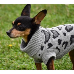 GRAUER STRICKPULLOVER MIT LEOPARDENMUSTER 2