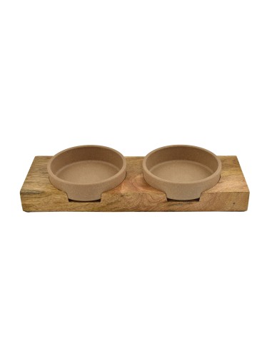 SET COMEDEROS BAMBU CON SOPORTE MADERA DE MANGO
